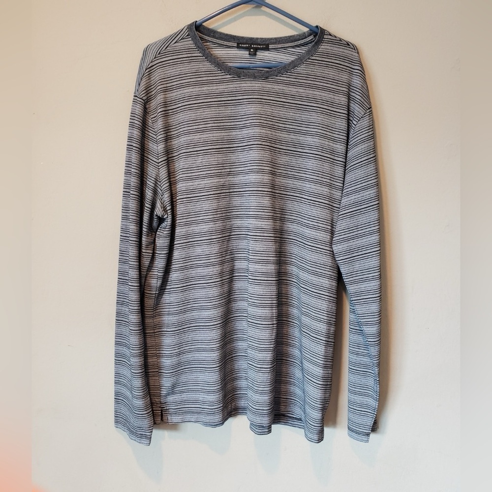 Robert Barakett Black and White Striped Long Sleeve Shirt - Picture 1 of 3